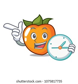 With clock persimmon character cartoon style