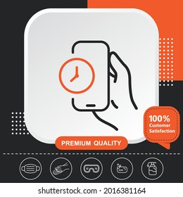 Clock in phone icon - Orange black background with graphic elements for your design