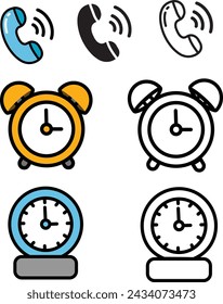 Clock and Phone Illustration - Line Icon