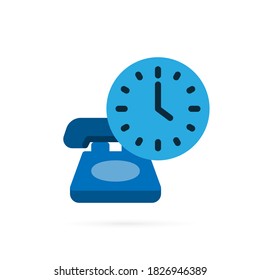 Clock with phone vector icon. Time call sign and symbol on white background. Vector illustration.