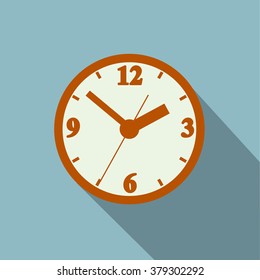 Reloj. Horas de fotos. Cuidado con el montaje en la pared. Horas de imagen. Vigilancia digital. Horas de marcado. Manos de reloj. El reloj muestra la hora. Horas minutos. Icono de reloj, estilo plano. Larga sombra. Ilustración del vector