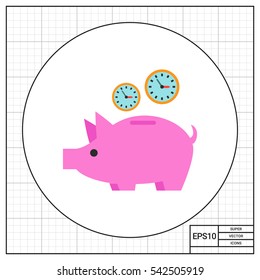 Clock in Piggy Bank Icon
