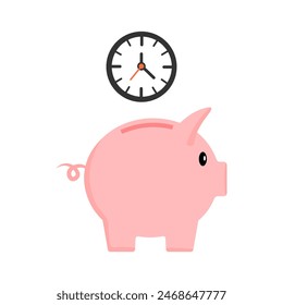 Clock and piggy bank vector illustration in flat style isolated on white background