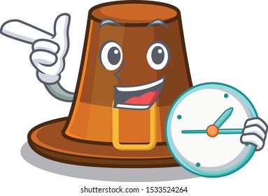 With clock pilgrims hat isolated with the cartoon