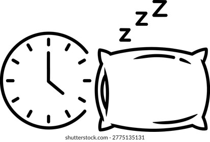 Clock and pillow icon representing sleep or rest time with relaxation minimalist schedule wellness watchface