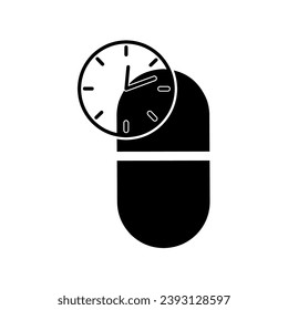 Clock and pills icon. Take medicine on time. Linear style sign for mobile concept and web design. Medicine logo.