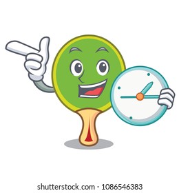 With clock ping pong racket character cartoon