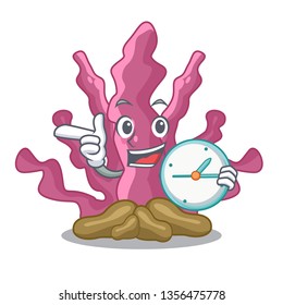 With clock pink seaweed cartoons under the sea