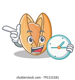 With clock pistachio nut character cartoon