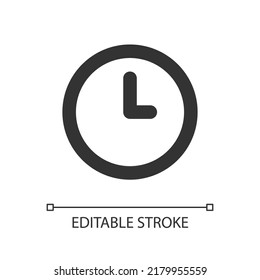 Clock pixel perfect linear ui icon. Set alarm. Tracking time. Snooze feature. Daily reminder. GUI, UX design. Outline isolated user interface element for app and web. Editable stroke. Arial font used