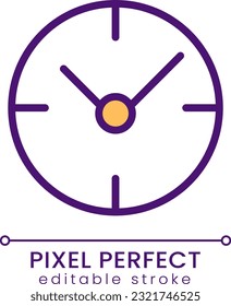 Icono de color RGB perfecto para píxel de reloj. Gestión del tiempo. Plazo límite del proyecto comercial. Comprobando la hora. Ilustración vectorial aislada. Dibujo de línea simple relleno. Trazo editable. Fuente de Poppins utilizada