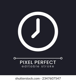 Clock pixel perfect white linear ui icon for dark theme. Time measure app. Digital instrument. Vector line pictogram. Isolated user interface symbol for night mode. Editable stroke. Poppins font used