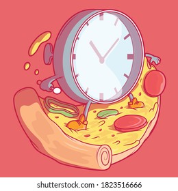 Ilustración vectorial de reloj y pizza. entrega, comida rápida, concepto de diseño de negocio