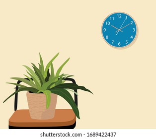  
Clock and plants illustration set. life, garden, pot, house. Vector drawing. Hand drawn style.
