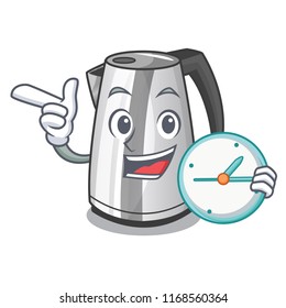 With clock plastic electric kettle isolated on cartoon