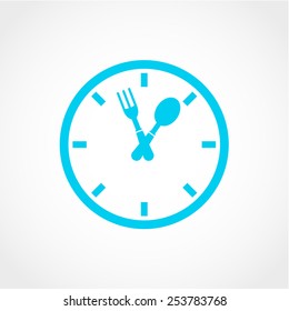 Clock of the plates and forks, spoons Icon Isolated on White Background