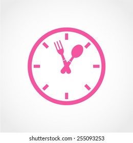 Clock of the plates and forks, spoons Icon Isolated on White Background