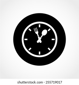 Clock of the plates and forks, spoons Icon Isolated on White Background