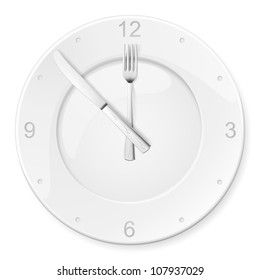 Clock of the plates and forks, spoons. Illustration for design on white background