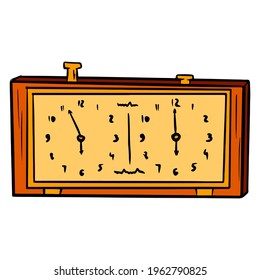 Clock for playing chess. The game. Chess tournament. Logic game. Cartoon style. Vector illustration for design and decoration.