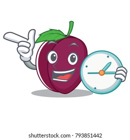 With clock plum character cartoon style