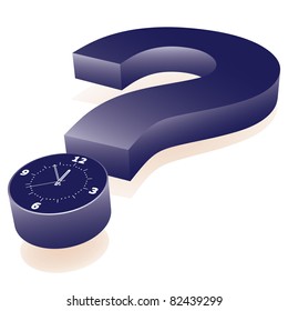 Clock as point of question mark. Abstract illustration.