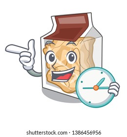 With clock pork rinds in a cartoon jar
