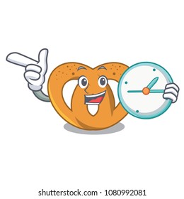 With clock pretzel character cartoon style