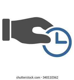 Clock Properties vector icon. Style is bicolor flat symbol, cobalt and gray colors, rounded angles, white background.