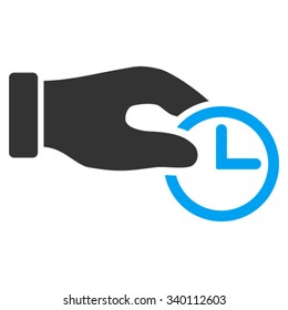 Clock Properties vector icon. Style is bicolor flat symbol, blue and gray colors, rounded angles, white background.