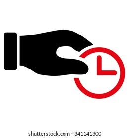 Clock Properties vector icon. Style is bicolor flat symbol, intensive red and black colors, rounded angles, white background.