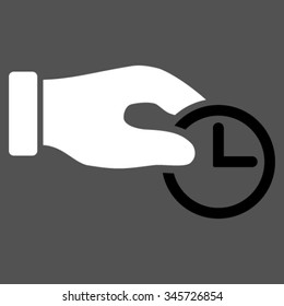 Clock Properties vector icon. Style is bicolor flat symbol, black and white colors, rounded angles, gray background.