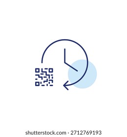 Clock and qr-code. Expiring access, timed scan. Pixel perfect, editable stroke vector icon
