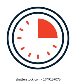 clock with quarter past icon over white background, half line half color style, vector illustration