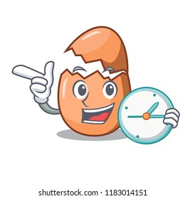 With clock raw broken egg on table cartoon