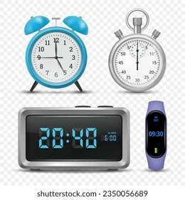 Clock. Realistic templates of different types of clocks decent vector symbols of time hand watch
