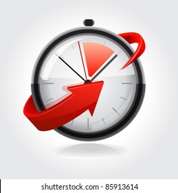 Clock with red arrow. Vector