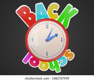 Clock red with Back to School olor text on black background.