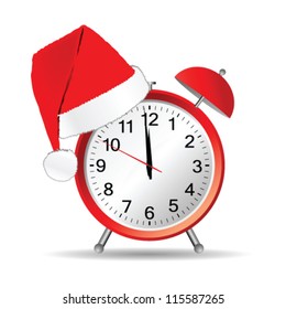 clock with red christmas hat vector illustration