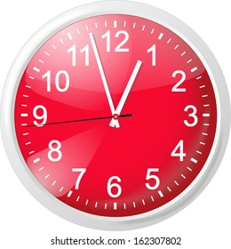 Clock with red dial. Vector Illustration