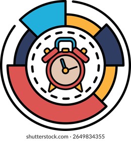 A clock with a red face and a white background. The clock is set to the time of 10:00
