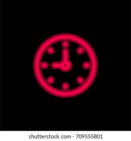 Clock red glowing neon ui ux icon. Glowing sign logo vector