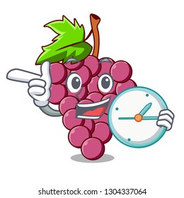 With clock red grapes fruit isolated in character