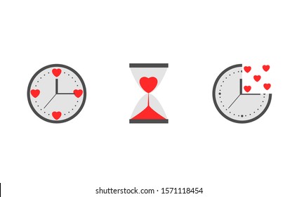 Clock with red heart sign. Time is love, Happy Valentine's day symbol