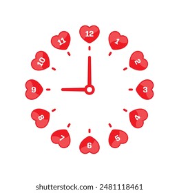 Reloj de corazones rojos. Reloj de corazón. Corazones rojos y concepto de reloj