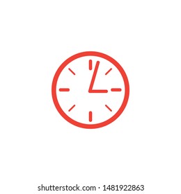 Clock Red Icon On White Background. Red Flat Style Vector Illustration.