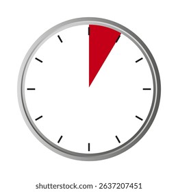 Clock red icon. Time quarter symbol. Bold red segment. Vector face.