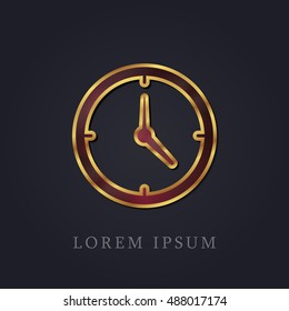 Clock Red Ruby with Golden Frame Precious Jewellery Icon / Logo Design