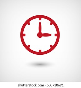 Clock - Red Vector  Icon With Shadow