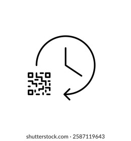 Clock with refresh arrow and qr-code symbol. Pixel perfect, editable stroke vector icon